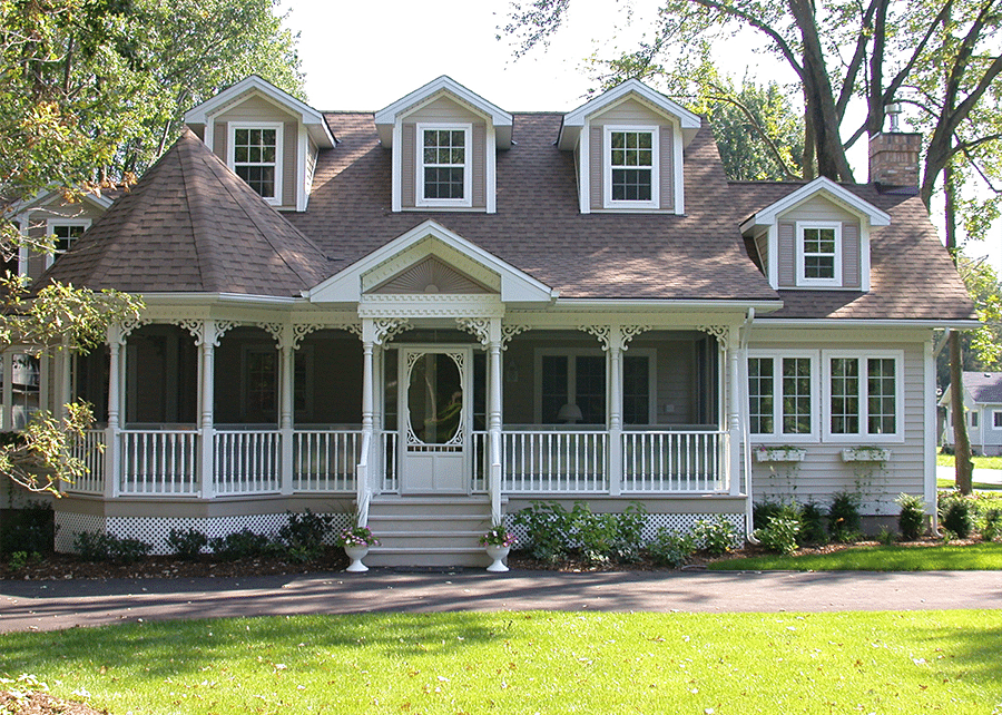 colonial historical home, inc. with vinyl railings for a time  look, inc. with maintenance free ginger  bread, and the lattice work