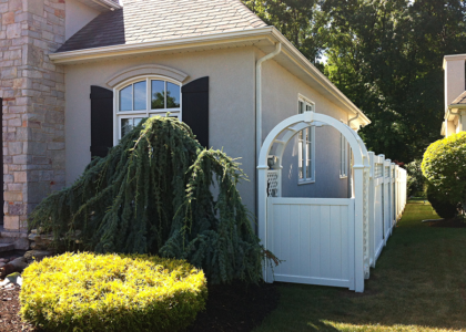 Maintenance free vinyl arbor, entrance, backyard, Port Dalhousie, Niagara on the lake,